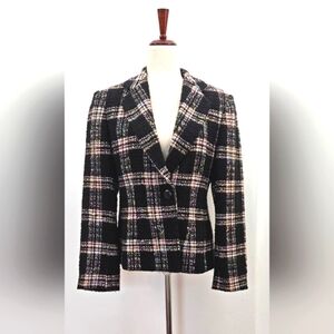 Emil Rutenberg Collection Buclé Plaid Tweed Pink &‎ Black Blazer Size Medium